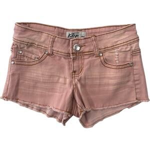 Y2K Klip micro mini Jean shorts sz 3 raw hem rose bedazzled retro glam festival